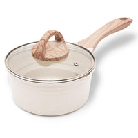 1 x RAW Customer Returns JEETEE Casserole 18 cm, 2L Saucepan with Lid, Small Casserole Saucepan, Saucepan, Coated Milk Pan, Suitable for Induction, Electric and Gas Beige  - RRP €31.25