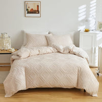 1 x RAW Customer Returns Freyamy Bohemia Bedding 200x220cm 3-piece Beige Tufted Geometric Bedding Sets Boho Embroidery Chic Bed Linen Microfiber Soft Duvet Cover with Zipper and 2 Pillowcases 80x80cm - RRP €51.38