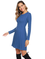 1 x RAW Customer Returns Gyabnw Women s Casual Winter Sweater Dress High Waisted Elegant Round Neck Flared Hem A-Line Knit Dress Knee-Length Fashion Warm Twisted Braid, Blue, M - RRP €36.66