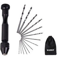 1 x RAW Customer Returns WOMGF Mini Hand Drill, Mini Drill, Precision Model Making, Aluminum, Drill Chuck Hand Drill without Key, 14 Drill Bits, Twist 0.5 - 3.0 mm, for Crafting, Drilling, with Bag - RRP €24.0