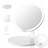 1 x RAW Customer Returns Make-up mirror with lighting, portable cosmetic mirror lighting with 3 light colors, rechargeable folding mirror travel mirror, memory function LED mirror, adjustable make-up standing mirror - RRP €28.99