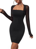 1 x RAW Customer Returns GORGLITTER Women s Figure-hugging Dress Mesh Sleeve Mini Dress Pencil Dress Long Sleeve Tight Casual Dress Black S - RRP €27.22