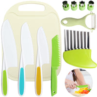 1 x RAW Customer Returns Cevikno Children s Knife Set - Children s Wooden Knife, Kitchen Knife for Toddlers Including Cutting Board Y-Peeler Crinkle Cutter, Montessori Children s Knife Green  - RRP €17.06