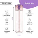 1 x RAW Customer Returns BOZ Leak-proof drinking bottle 600 ML - Leak-proof drinking bottle school - Water bottle with straw - Water bottle children - Children s water bottle - Suitable as a sports drinking bottle - Pink - RRP €13.0