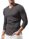 1 x RAW Customer Returns Lehmanlin Long Sleeve Shirt Sport T-Shirts for Men, V-Neck Stretch, Muscular Fit, Casual Underwear, Thermal Shirt Men Long Sleeve Lightweight Gray M - RRP €23.99