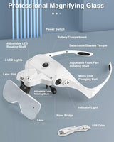 1 x RAW Customer Returns AUTOPkio USB Charge Magnifying Glasses, Magnifying Glass with 2 LED Light, High Magnification Magnifiers for Model Making, Repairs, Sewing, Jewelry and Watchmaking, Interchangeable5Lenses 1.0X, 1.5X, 2.0X, 2.5X, 3.5X - RRP €23.18