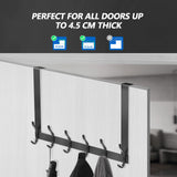 1 x RAW Customer Returns JOLY FANG Over Door Coat Rack, Stainless Steel Door Hooks with 6 Hooks, Coat Hook for Clothes Bedroom, Bathroom and Kitchen Door Black, Door 4.5 cm  - RRP €19.94