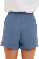 1 x RAW Customer Returns NEYOUQE Short Pants Women s Plain with Pockets Women s Summer Shorts Elastic Waistband with Drawstring Women s Trousers Short Casual Loose Linen Shorts Women s Dusty Blue M - RRP €28.22