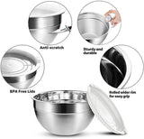 1 x RAW Customer Returns Luvan 304 Stainless Steel Mixing Bowls with Airtight Lids, Set of 5 Salad Bowls, Wide Rim for Easy Gripping and Pouring, Stackable for Easy Storage, Versatile in the Kitchen - RRP €33.99