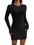 1 x RAW Customer Returns GORGLITTER Women s Petite Figure-hugging Dress Bodycon Mini Dress Knitted Autumn Dress Long Sleeve Dresses with Round Neck Black M - RRP €26.99