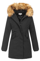 1 x RAW Customer Returns Elara women s winter parka Jacket with faux fur vegan faux fur hood Designer women s jacket Lined outdoor coat chunkyrayan, size M, color black runs smaller  - RRP €86.28