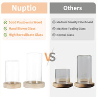 1 x RAW Customer Returns NUPTIO lantern glass glass cylinder with base set of 2 candle holders wooden lanterns outdoor glasses vase large pillar candles tealight holder candlestick table decoration dining table decoration Christmas wedding - RRP €24.84