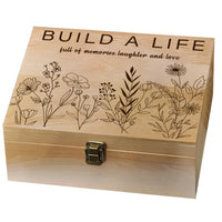 1 x Brand New arricraft 1 Wooden Keepsake Box, Line Wildflowers Build A Life Keepsake Box with Hinged Lids Keepsake Chest of Laughter and Love for Storage 24.5x19.5x10.3 cm - RRP €39.09