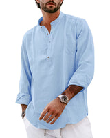 1 x RAW Customer Returns YAOBAOLE Shirt Men s Long Sleeve Men s Cotton Linen Shirt Men Shirts Light Blue XL - RRP €25.19