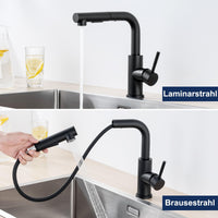 1 x RAW Customer Returns Lonheo low pressure kitchen faucet black, low pressure kitchen faucet with shower extendable for boiler or small storage tank, stainless steel kitchen faucet black with 2 jet types shower - RRP €76.49