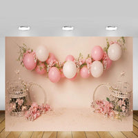 6 x Brand New MEHOFOTO 2.1x1.5m Pink Balloon Rose Flower Floral Birthday 1st Girl Baby Party Supplies Decoration Banner Photo Studio Props - RRP €110.88