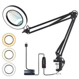 1 x RAW Customer Returns Led magnifying lamp, 10X magnifying lamp with clamp, reading lamp 3 color modes, 10 brightness levels dimmable desk lamp with magnifying glass for reading, hobbies, crafts, seniors black  - RRP €25.2