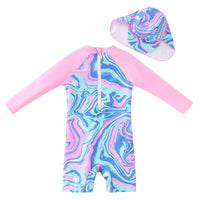 1 x RAW Customer Returns UMELOK Baby Swimsuit UV Protection Swimwear for Girls - with Sun Hat Pink, Artistic, 12-18 Months 80-86cm  - RRP €25.99