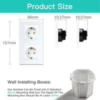 1 x RAW Customer Returns BSEED Schuko socket 2-way socket glass flush-mounted socket, sockets with crystal glass plate double wall sockets 16Amp EU standard extension sockets white -157mm - RRP €13.27