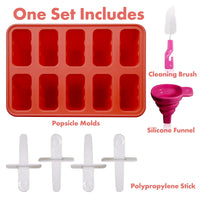 1 x RAW Customer Returns Ice Cream Molds Popsicles, 10 Cavities Non-Stick Ice Cream Molds, Silicone Ice Cream Molds with Silicone Funnel and Cleaning Brush DIY Popsicle, BPA-Free, Red - RRP €17.82