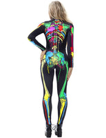 1 x RAW Customer Returns AIDEAONE Halloween Costume Women s Skeleton Jumpsuit Bone Skeleton Suit Carnival Fancy Dress Black S - RRP €25.48