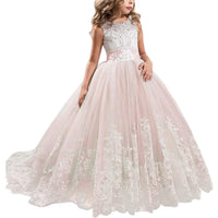 1 x RAW Customer Returns NNJXD Girls Lace Embroidery Flower Wedding Birthday Party Princess Long Tail Dress Size 160 12-13 Years 406 Pink-A - RRP €36.88