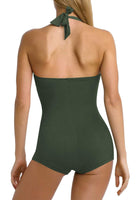 1 x RAW Customer Returns Viottiset Women s One Piece Swimsuit Tummy Control Halter Twist Ruffle Swimwear Monokini Beach Army Green Large - RRP €31.91