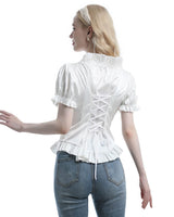 1 x Brand New Fiamll Victorian Blouse Women s Shirt Vintage Short Sleeve Lotus Ruffle Tops White XL - RRP €23.17