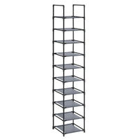 1 x RAW Customer Returns SONGMICS Shoe Rack, Shoe Organizer, 10 Shelves, Narrow Open Shoe Rack, 33 x 33 x 173 cm, Metal Frame, Non-Woven Fabric Shelves, for Hallway, Bedroom, Gray LSR110G01 - RRP €26.05