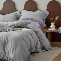 1 x RAW Customer Returns AShanlan Ruffle bed linen set 200 x 200 cm, 3-piece microfibre duvet cover 200 x 200 plain gray with 2 pillowcases 80 x 80, grey - RRP €39.99