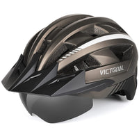 1 x RAW Customer Returns VICTGOAL Bicycle Helmet MTB Mountain Bike Helmet with Magnetic Visor Removable Sun Protection Cap and LED Rear Light Cycling Helmet Road Bike Helmet for Adults Men Women XL 59-63cm, Ti  - RRP €48.99