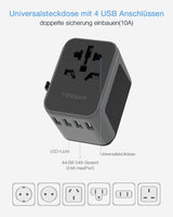 1 x RAW Customer Returns Travel adapter worldwide, TESSAN universal socket adapter travel plug with 4USB and 1AC socket, travel plug for Germany USA England Thailand Italy Australia International power adapter - RRP €20.64