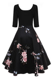 1 x RAW Customer Returns Axoe Women s A-Line Dress 60s Rockabilly with Floral Skirt 3 4 Sleeves Size 36, Color 4, XL 44 EU  - RRP €34.99