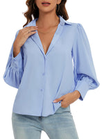 1 x Brand New MINTLIMIT Chiffon Blouse Women Summer Shirt Long Sleeve Casual Button Down with Buttons Shirt Blue L  - RRP €26.21