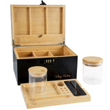 1 x RAW Customer Returns Viking Factory Large Bamboo Box with Combination Lock, Decorative Home Box with Lock, Tray Glass Container Accessory Tool 24 18 14CM Black  - RRP €64.45