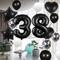 6 x Brand New 38th Birthday Balloon Decoration Black 38 Balloons Happy 38th Birthday Party Supplies Number 38 Foil Mylar Balloons Latex Balloon Gifts for Girls Boys Women Men - RRP €42.24