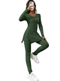 1 x RAW Customer Returns GORGLITTER Two-piece women s long-sleeved knitted leggings and T-shirt set, trouser suit, knitted suit, 2-piece set, autumn leisure suit, dark green M - RRP €31.25