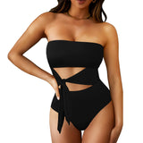 1 x RAW Customer Returns Viottiset Women s Bandeau Strapless One Piece Wrap Swimsuit High Cut Monokini Swimwear Black Large - RRP €38.99