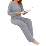 1 x Brand New ANGGREK women s pajamas, two-piece pajamas with button placket, V-neck pajama set for women, turn-down collar, long trousers with elastic waistband, two-piece sleepwear, grey, XXL - RRP €27.22