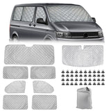 1 x RAW Customer Returns Sun protection car windscreen replacement for VW T5 T6 SWB, 8 pieces sun protection windscreen protection set, internal thermal blind window set with storage bag, 100 occlusion 8 pieces-SWB  - RRP €129.98