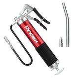 1 x RAW Customer Returns Pindex one-hand grease gun hand lever grease gun 8000PSI with flexible hose spray gun for 400g cartridge light red  - RRP €29.87