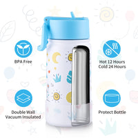 8 x Brand New wedrink Children s Drinking Bottle Leak-Proof, Stainless Steel with Straw Leak-Proof - 350ML Wide Neck Water Bottle, BPA Free, for School, Kindergarten Bottle, Dinosaur - RRP €164.32