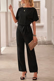 1 x RAW Customer Returns Sweezarmo Women s Elegant Half Sleeve Lantern Sleeve Jumpsuit With Belt Wide Leg Pants Jumpsuit XXL XX-Large Black - RRP €48.4