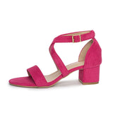 1 x RAW Customer Returns Hoefirm Women s Block Heel Mid Heel Sandals Open Toe Ankle Strap Summer Open Toe Sandals, Fuchsia Pink Suede, 39 EU - RRP €58.8