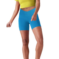 1 x Brand New Lulucheri Women s Cycling Shorts V Cross Waist Short Sports Pants Leggings with Pockets Sports Yoga Biker Shorts for Gym Training, Fitness, Everyday Life - 13cm M, Poolside Blue  - RRP €20.86