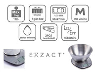 2 x RAW Customer Returns Exzact Digital Kitchen Scale in Stainless Steel - Scale with Removable Bowl - Tare Function - Max Capacity 5 kgs - Electronic Kitchen Scale - RRP €39.98