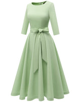 2 x RAW Customer Returns DRESSTELLS women s dresses for wedding guests 1950s retro dress elegant swing A-line cocktail dress with belt retro pleated skirt knee-length midi length light green L - RRP €91.98