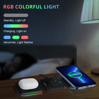 1 x RAW Customer Returns 3 in 1 charging station magnetic, BOCLOUD Mag-Safe charger Foldable Portable Colorful Light Wireless Charger Charging Pad for iPhone 14 13 12 11 XR 8 Series, Samsung S22 21 20, iWatch, AirPods - RRP €43.67