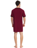 1 x RAW Customer Returns Enjoyoself Men s Nightshirt Cotton Cuddly Short Sleeve Round Neck Nightwear Shirt with Side Slits Airy One-Piece Pajamas Wine Red, S - RRP €23.18