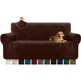 1 x RAW Customer Returns Granbest Super Soft Velvet Sofa Cover 3 Seater One Piece Elegant Luxurious Foam Rod Cover Thick Spandex Furniture Protector 3 Seater Chocolate  - RRP €32.45